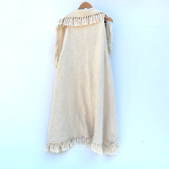 Spell & The Gypsy White River Poncho Knit Fringe Vest Long Cream Cotton M/L - Picture 7 of 12